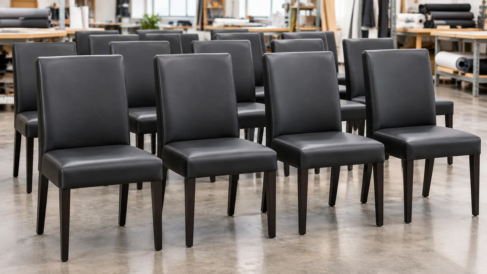 Matching black leather chairs repaired as one batch at a single site