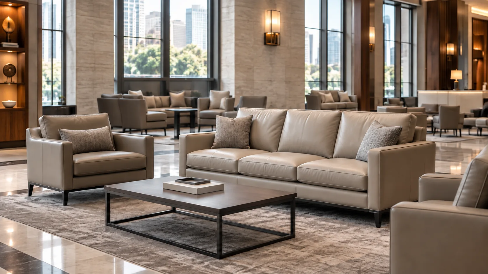 Managed building lounge with sofas and armchairs
