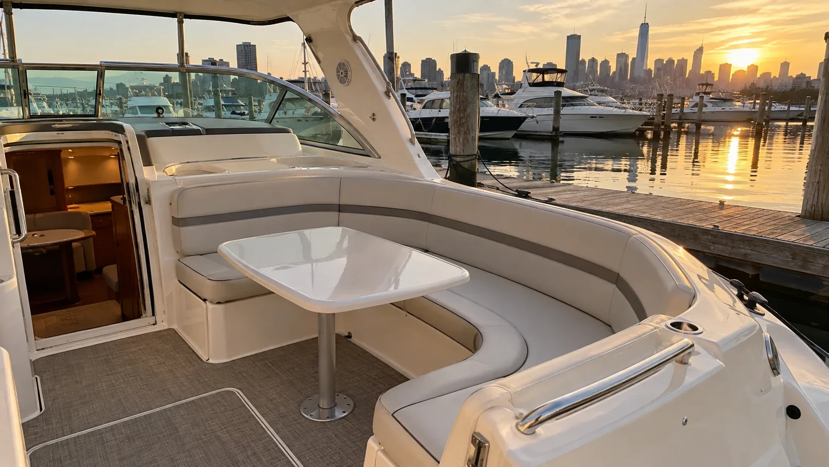 Cabin cruisers with upholstered seating