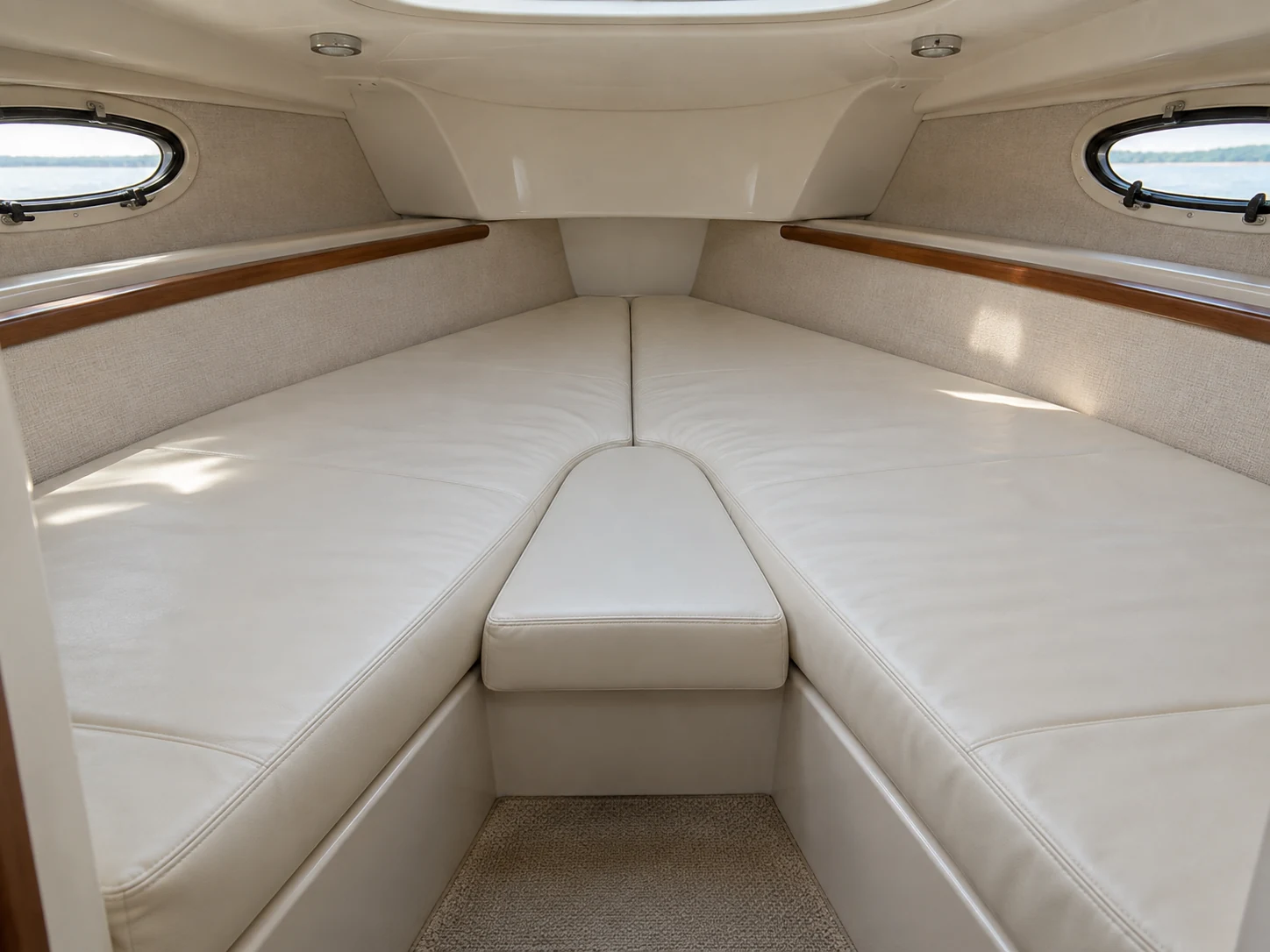 V-berth cushions in a boat cabin