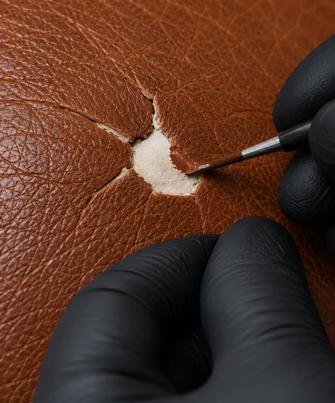 Flexible filler brushed into a burn hole in thin layers over a backing patch