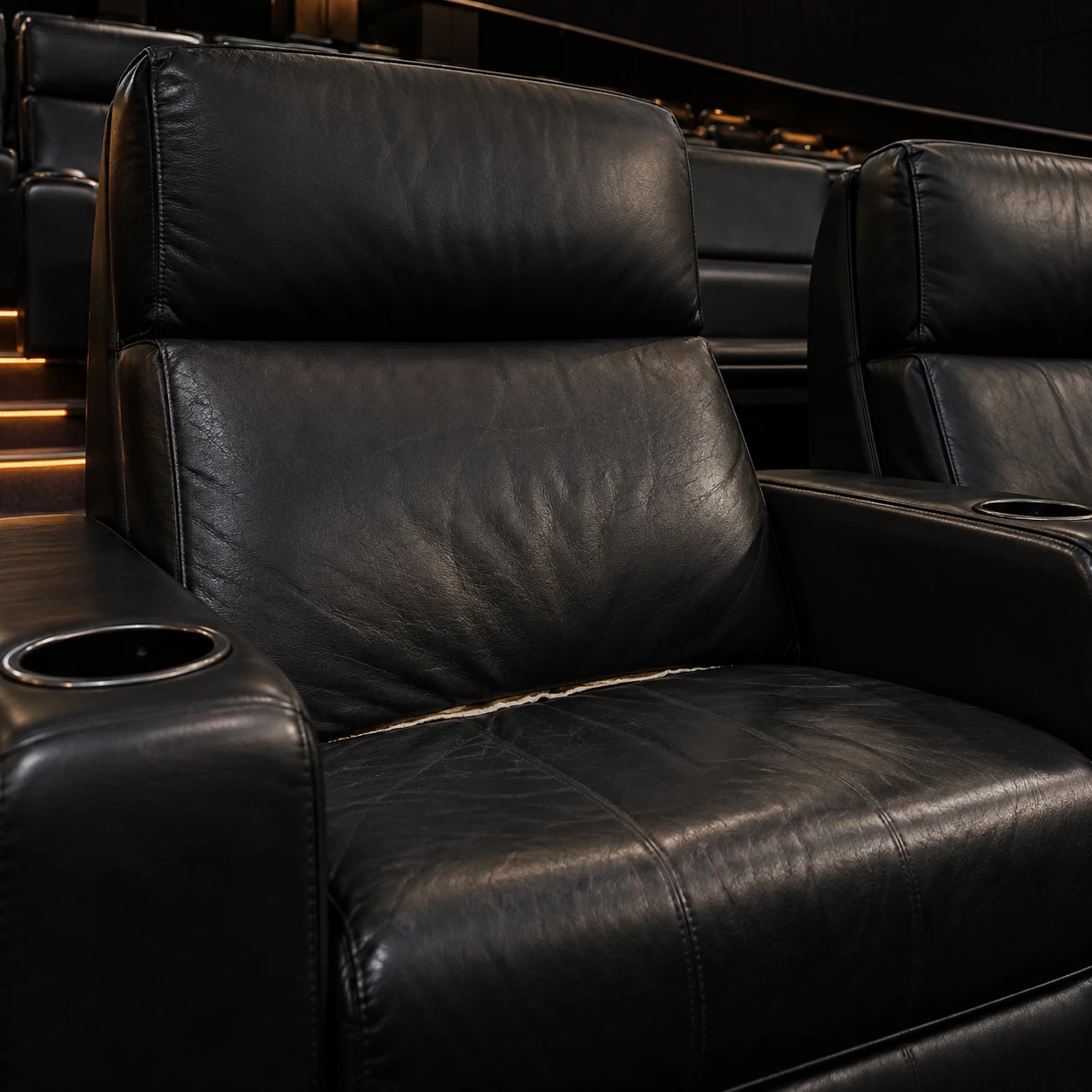A split break line on a cinema recliner