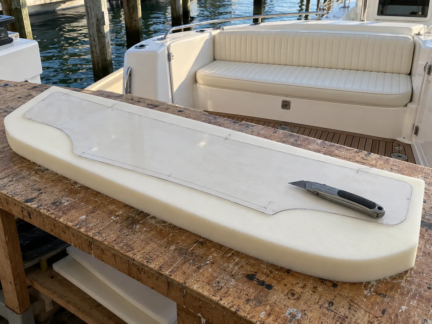 Closed-cell marine foam cut to a cushion template