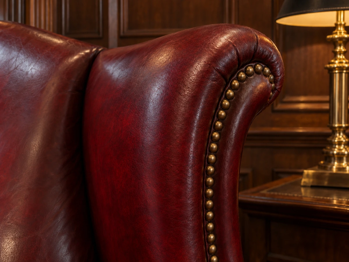 After: the same arm repaired and blended into the aged leather