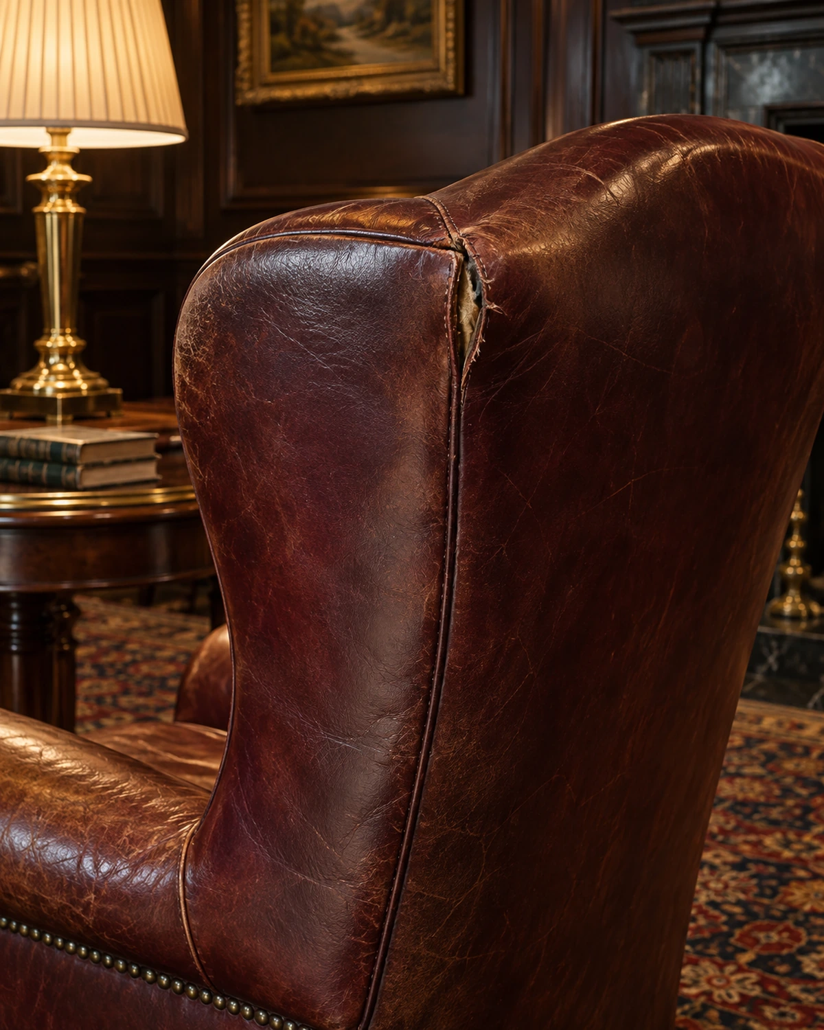 A split seam opening along the back of a club chair