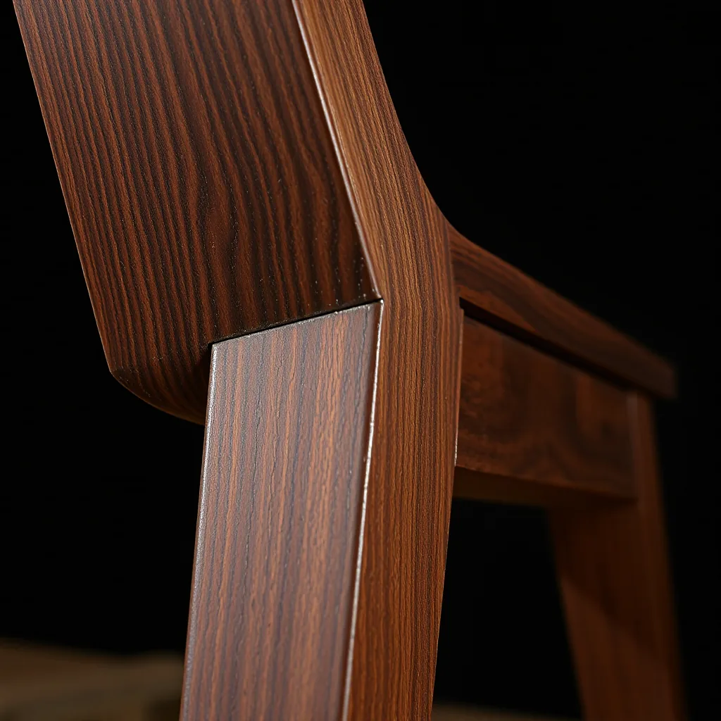 Close-up of a chair back leg meeting the seat rail