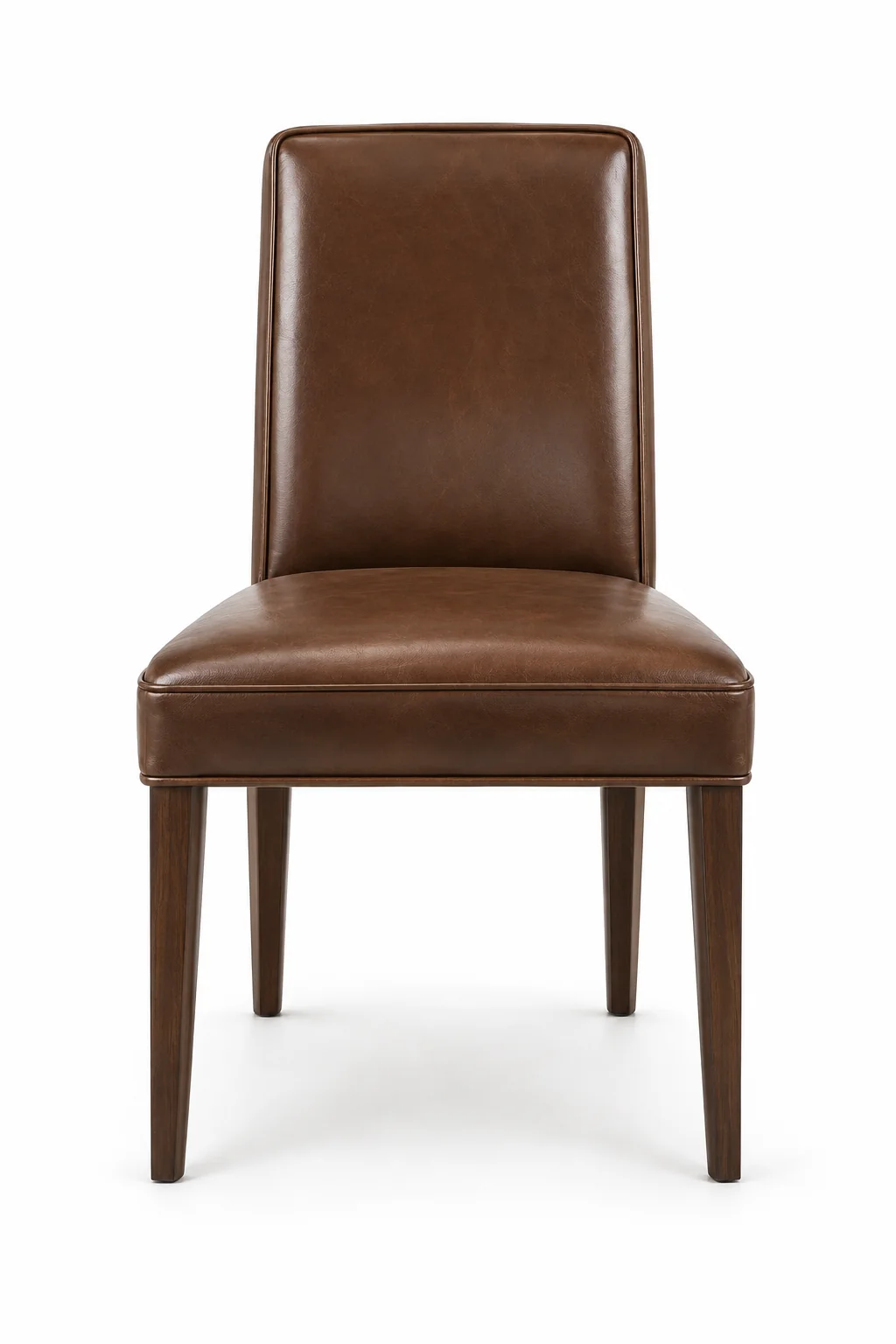 Armless dining chair in cognac leather