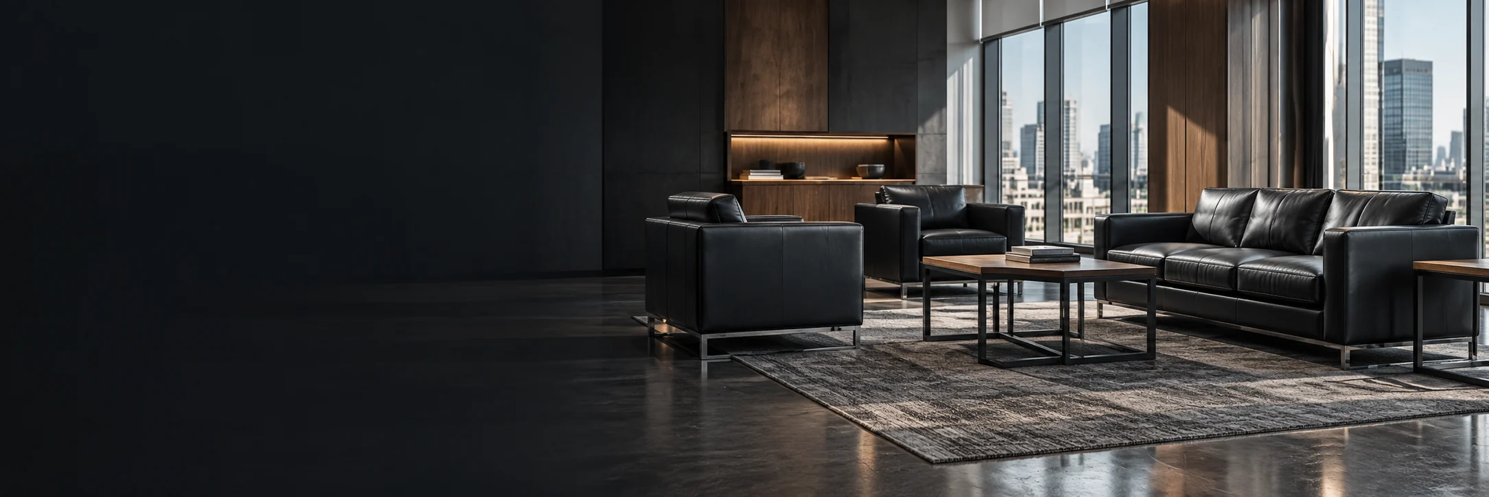 Dark corporate lounge used by a multi-site operator