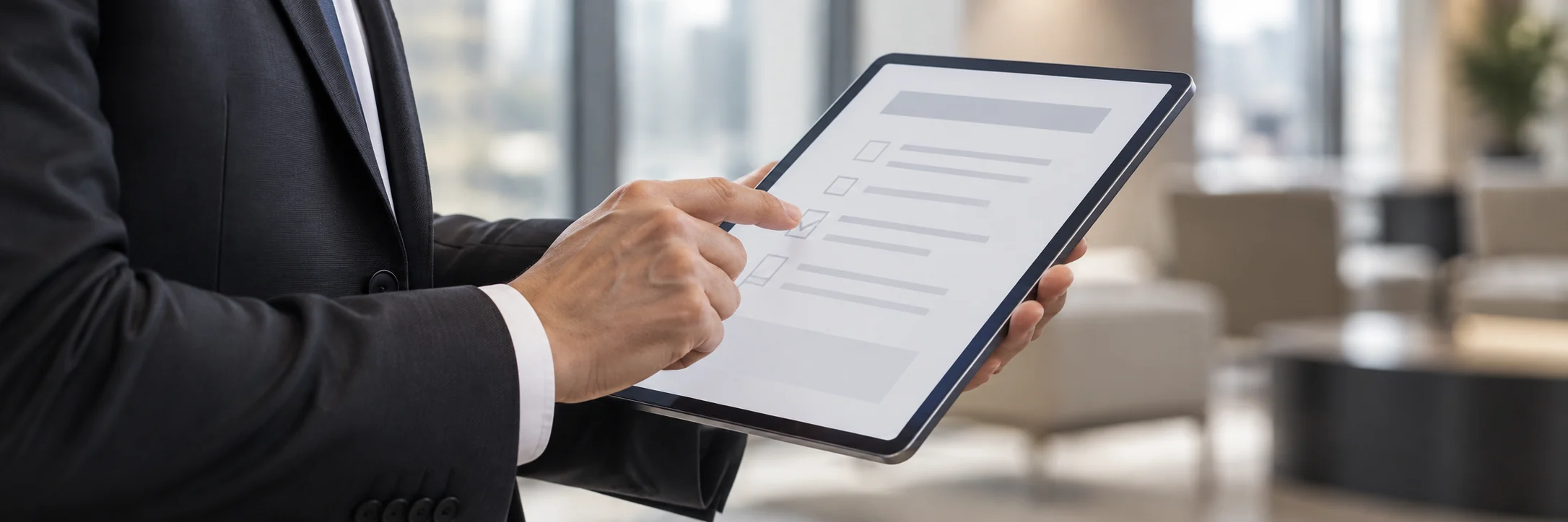 Facility manager approving a written repair scope on a tablet