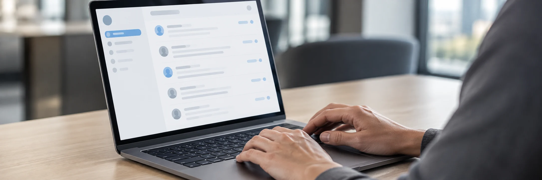 Manager sending a furniture repair request from a laptop