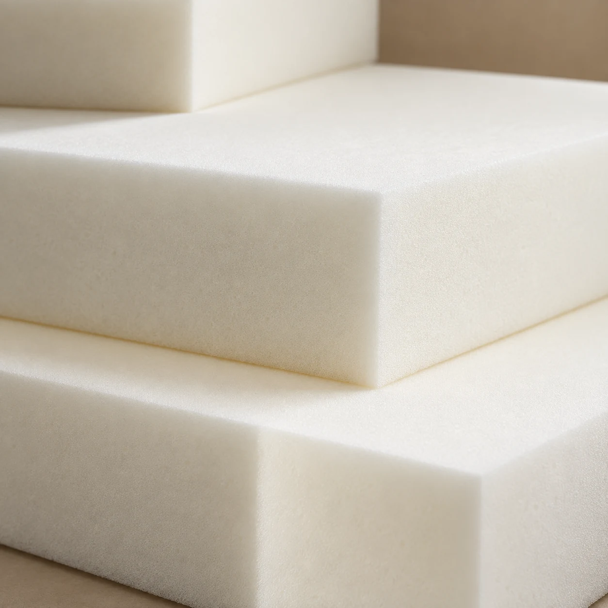 Sheets of foam stacked for custom couch cushion fabrication