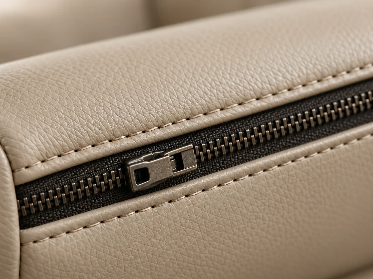 Zipper set into the back boxing of a couch cushion