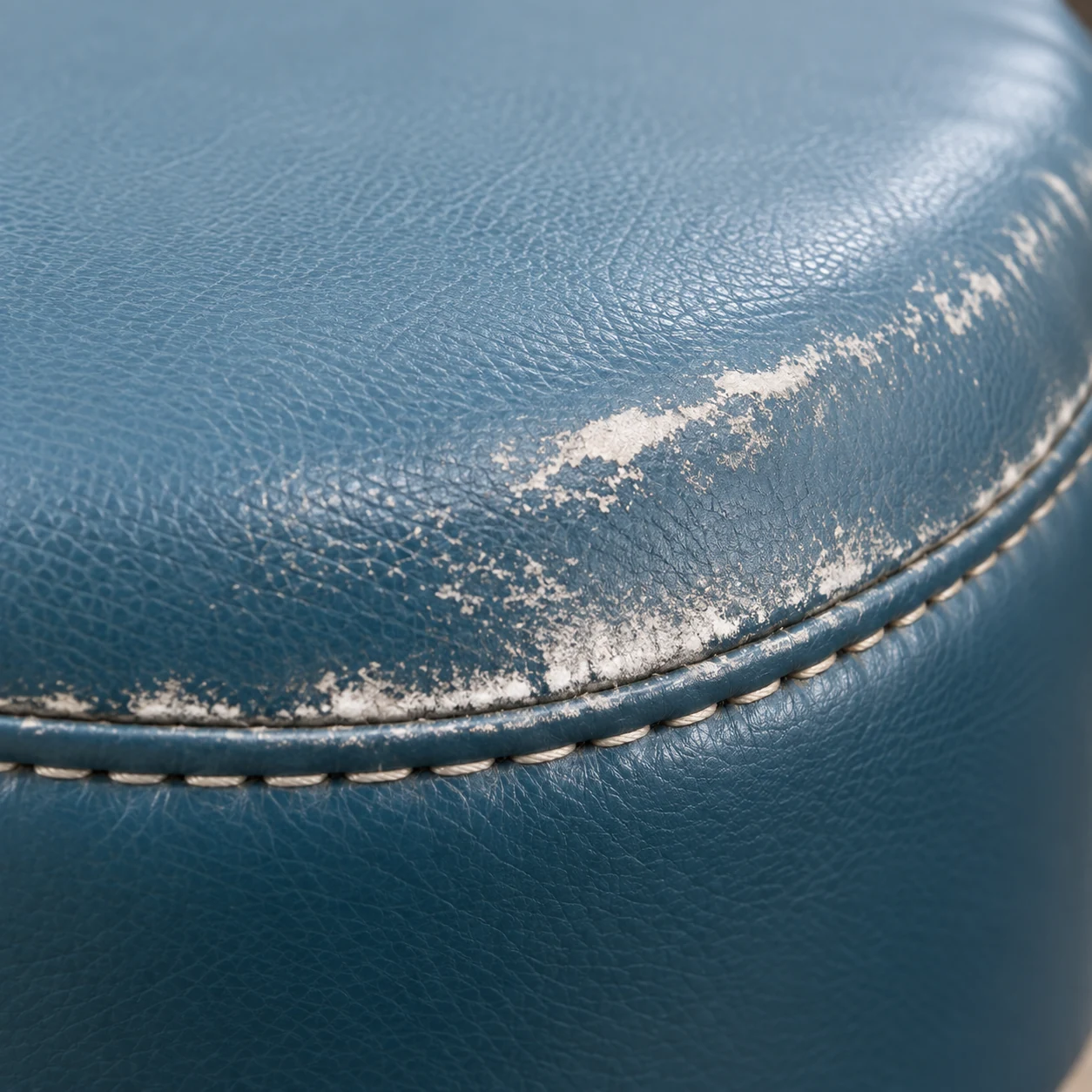 Cracked and peeling vinyl along a welt seam