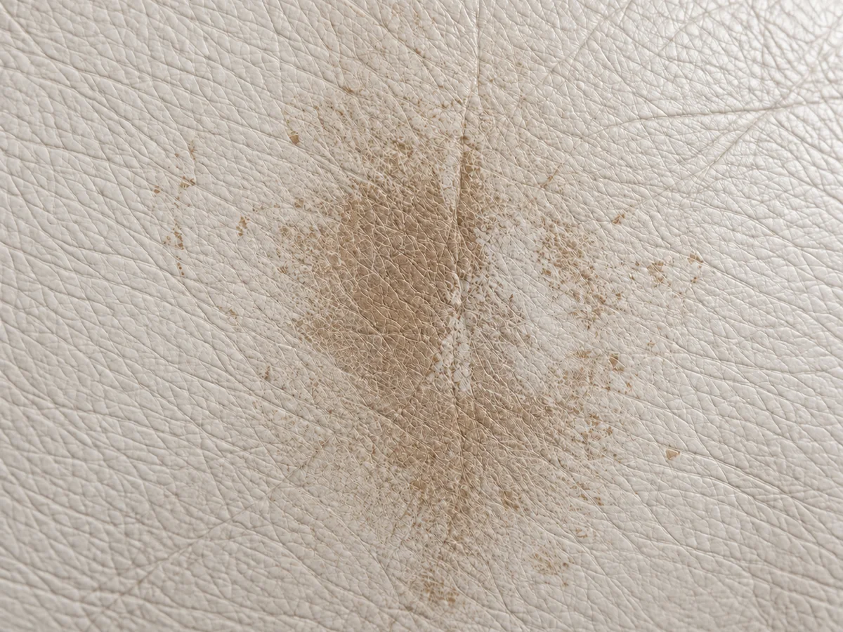 A washed-out area where the leather colour has gone flat