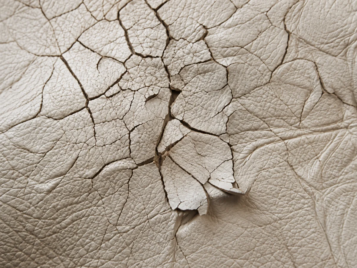 Crazed cracking spread across a dried-out leather panel