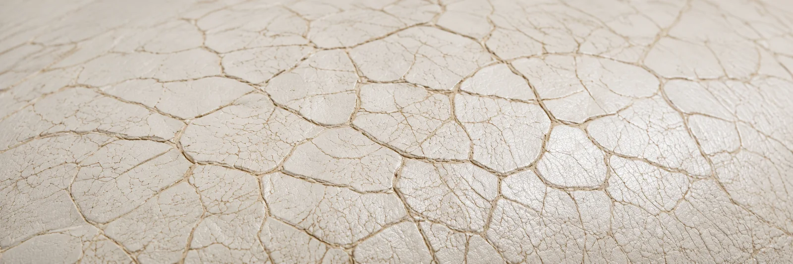 A network of dry cracks running through a worn leather finish