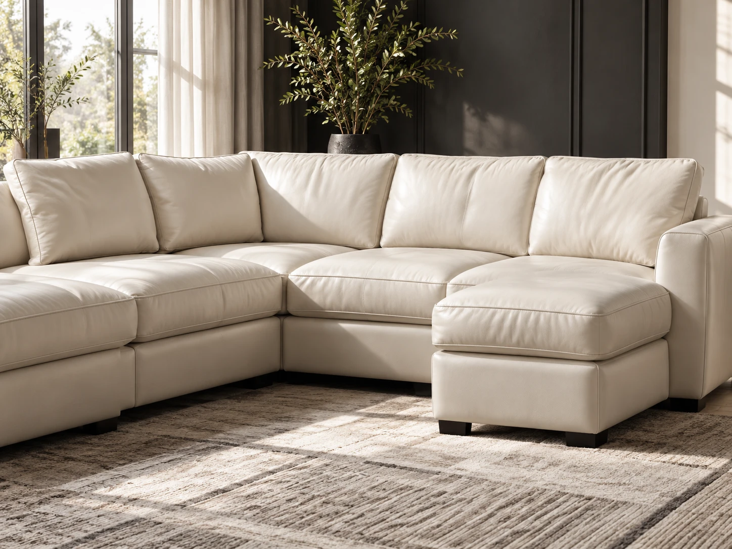Cream leather sectional