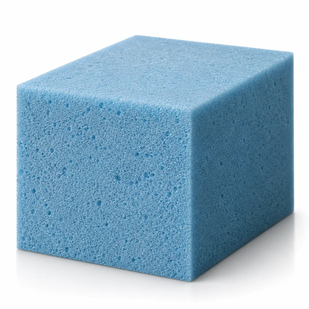 Block of blue medium firm cushion foam with a tight cell structure