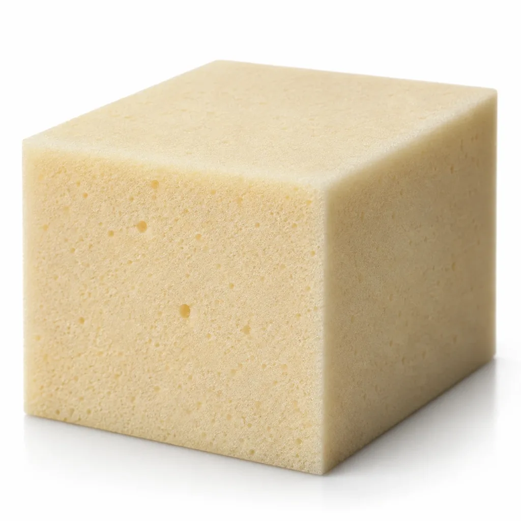 Block of cream coloured medium density cushion foam