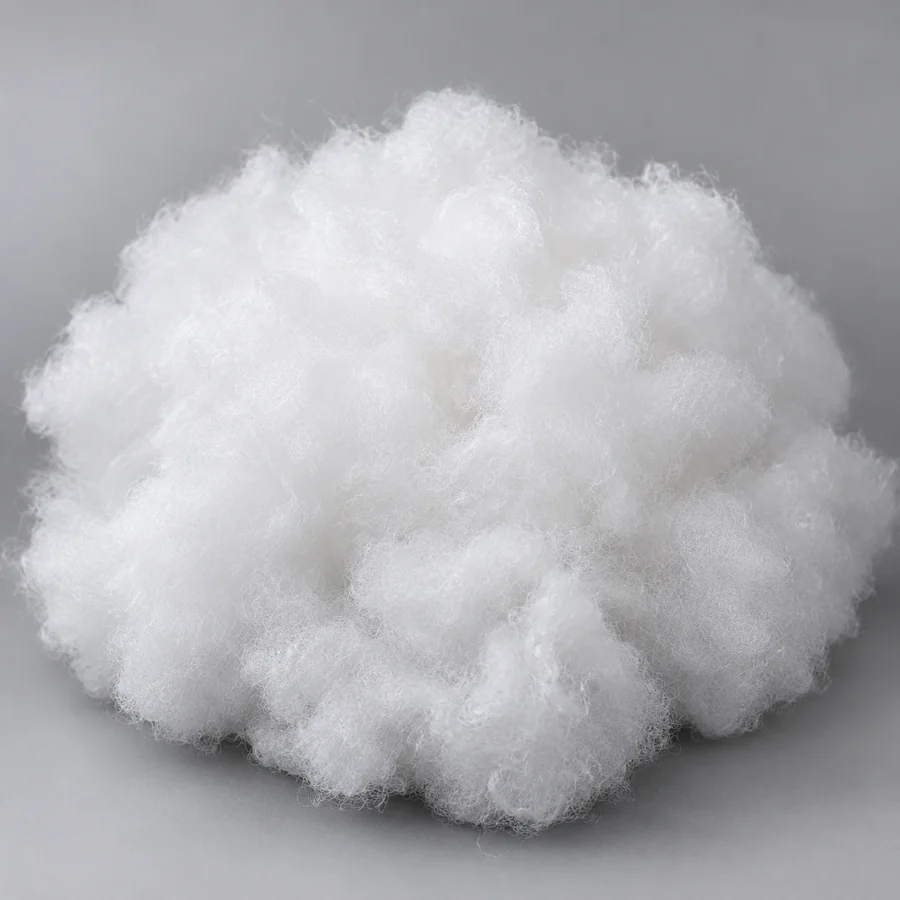 Cluster of white polyester fibre fill