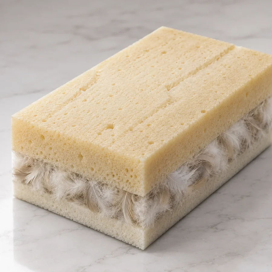 Cream foam core sitting on a layer of down fill