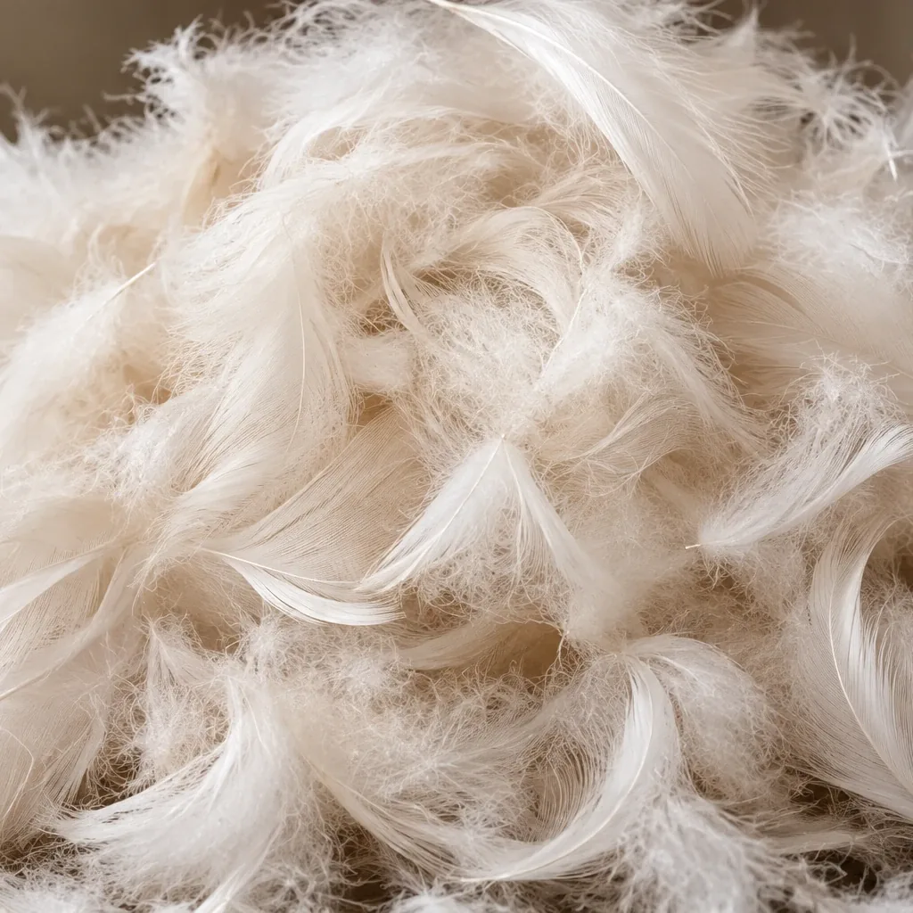 Pile of cream feathers and down for a soft cushion insert