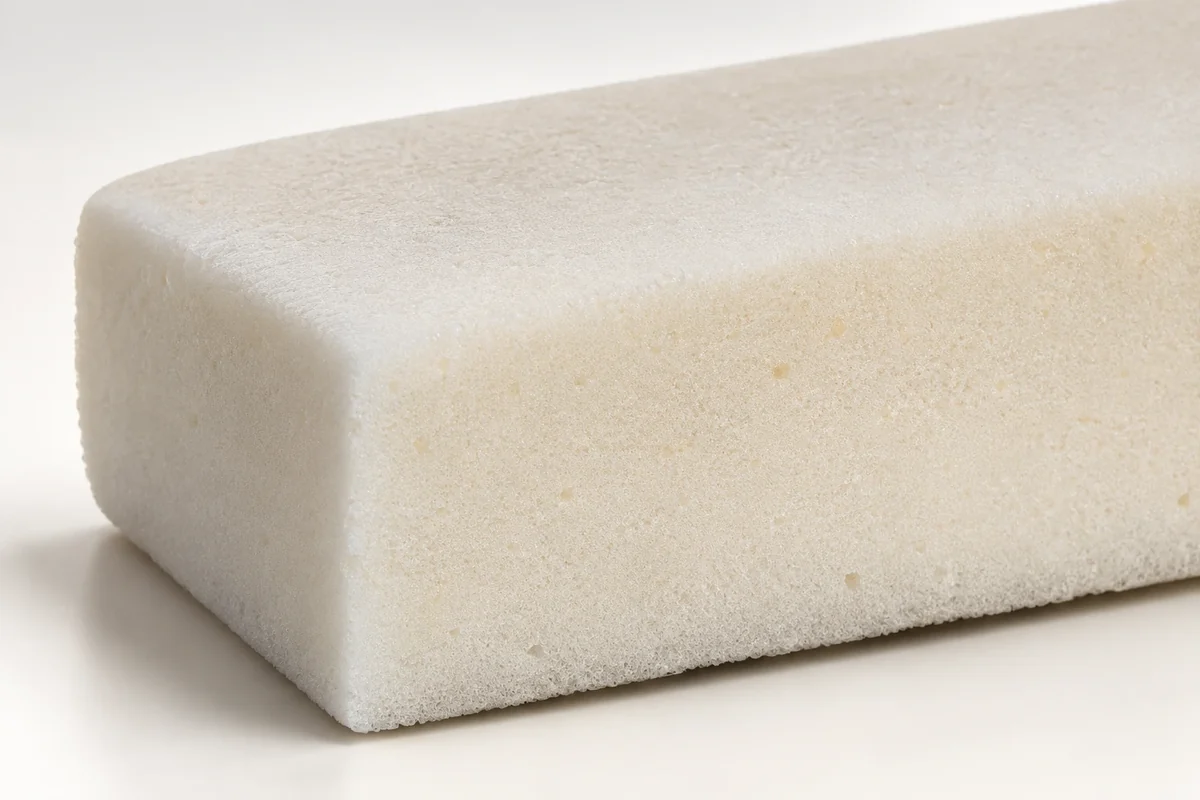 Block of new white upholstery foam cut square for a cushion insert