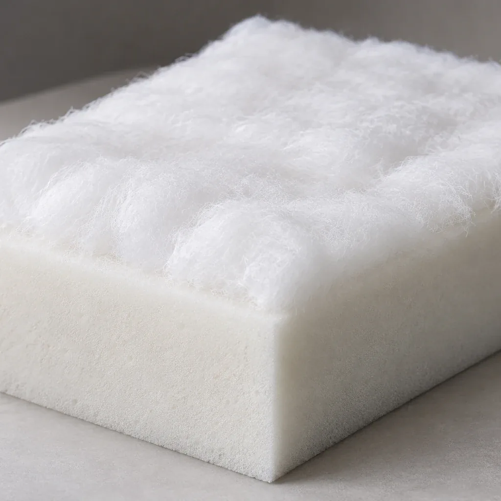 Foam core topped with a wrap of white fibre batting