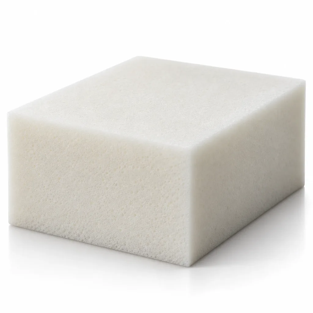 Block of white high resilience cushion foam
