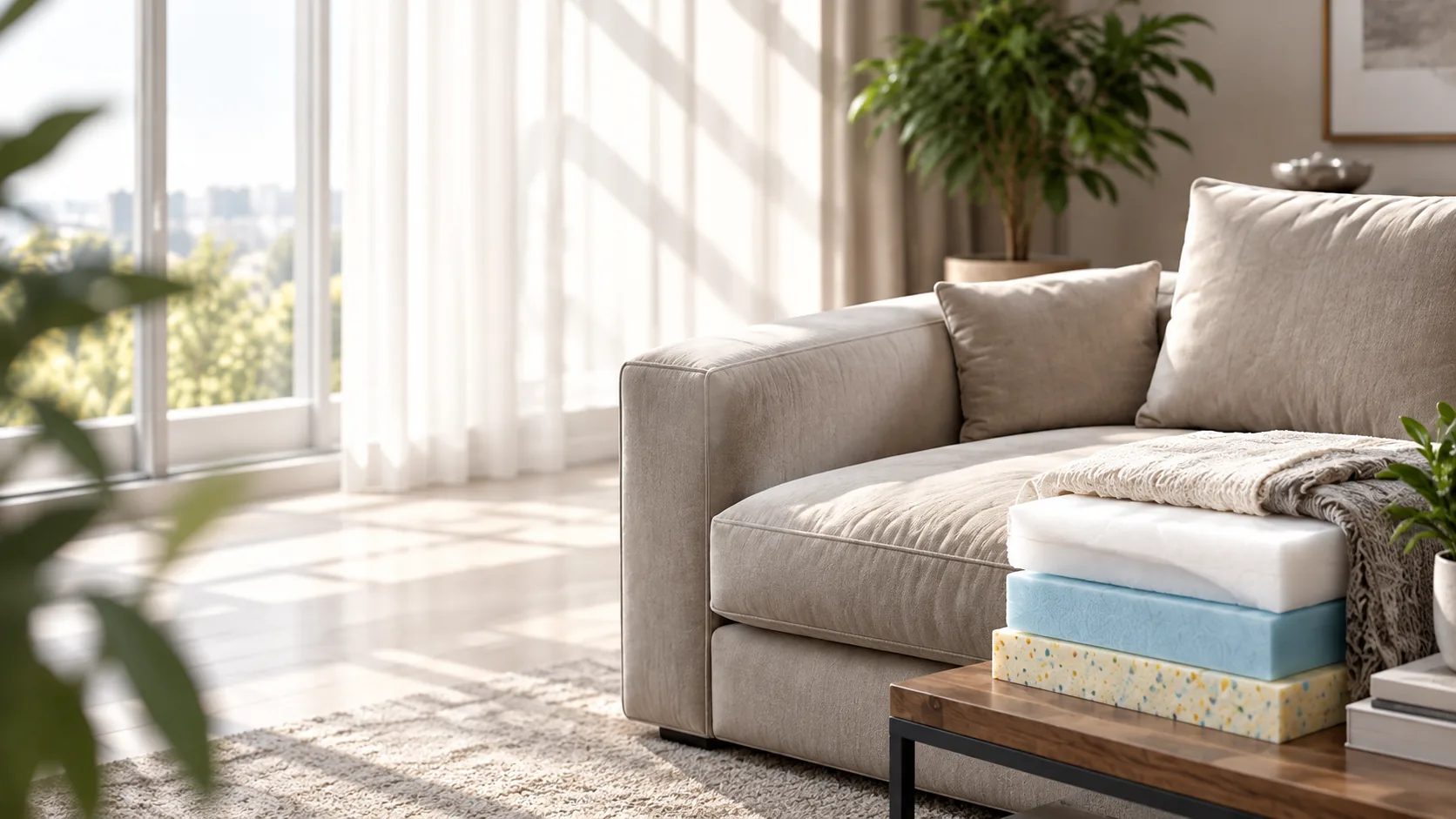 Sofa beside new foam layers