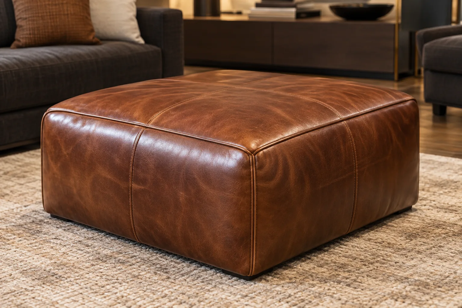 Custom leather ottoman built for an interior design firm