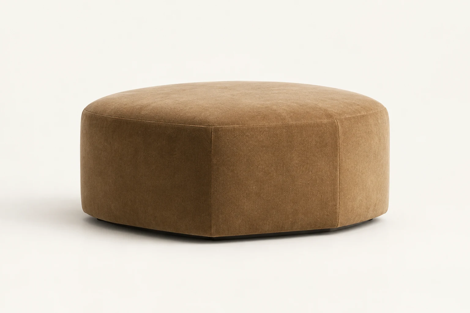 Round tan leather ottoman made to order