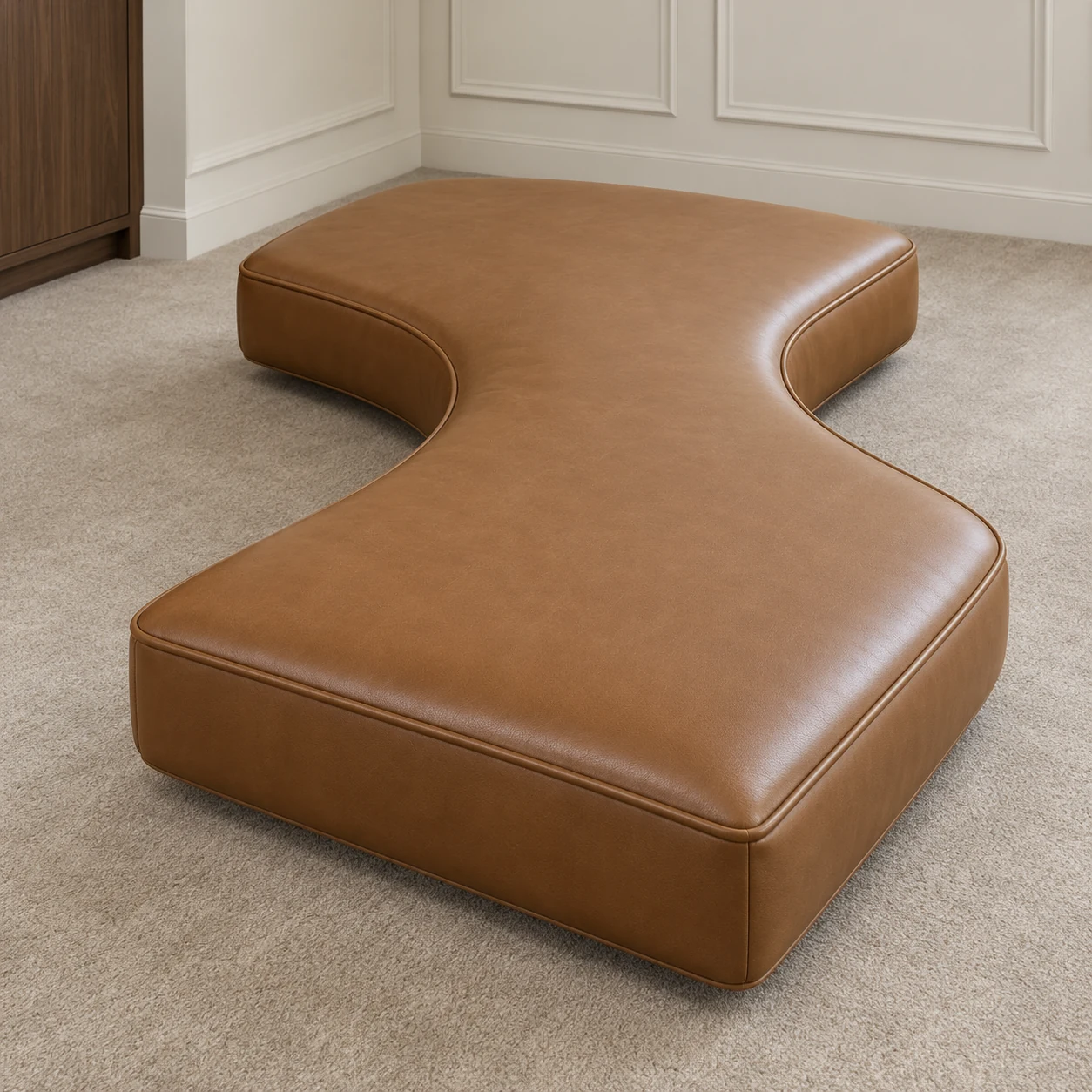 Custom shaped curved leather seat cushion cut to an irregular built-in