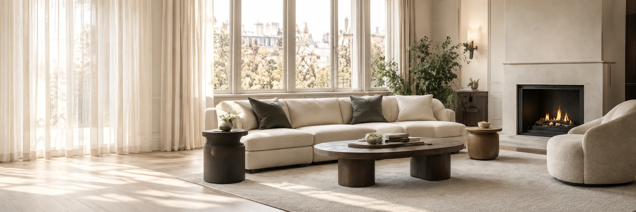 Custom cream sofa in a bright residential living room