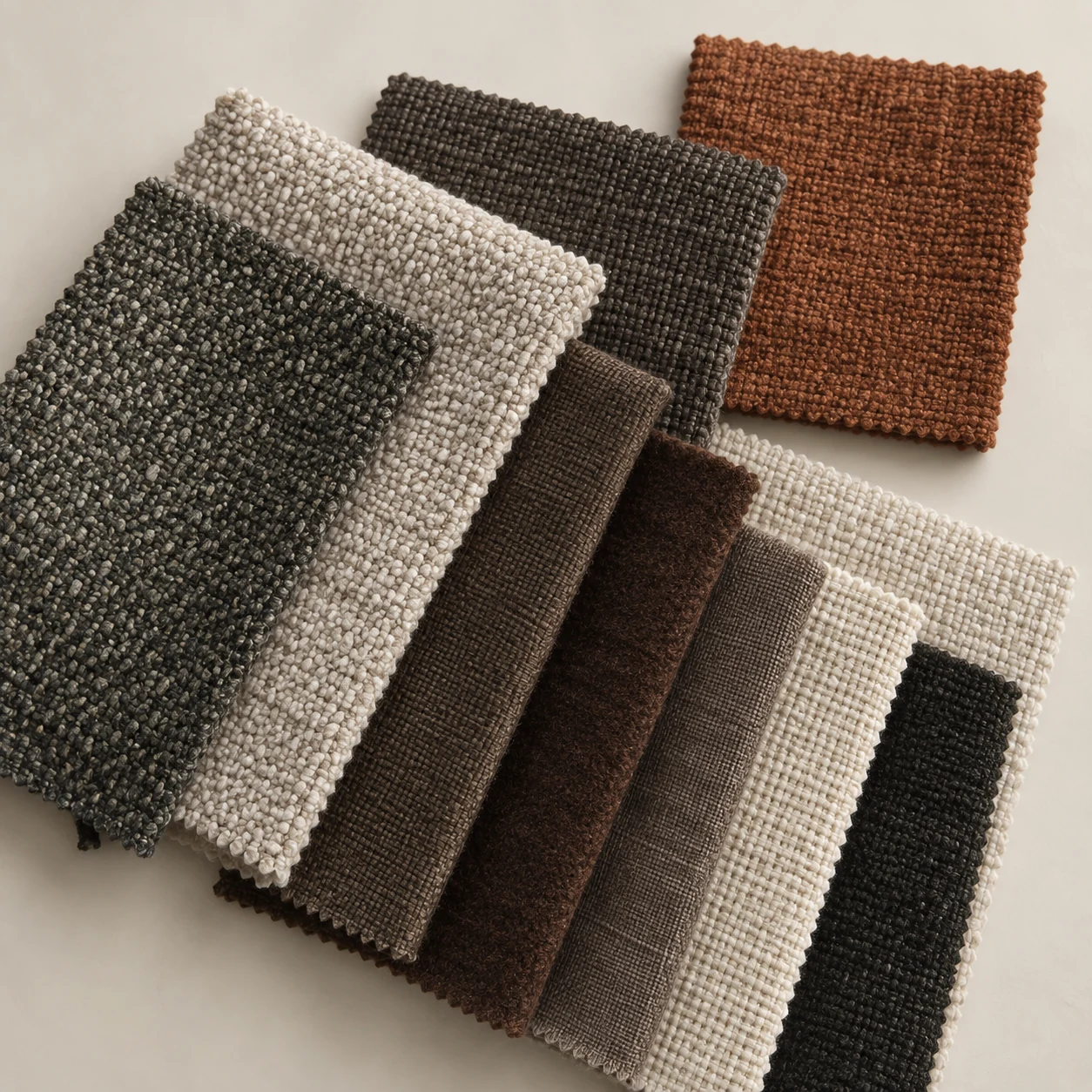 Fanned selection of upholstery fabric swatches