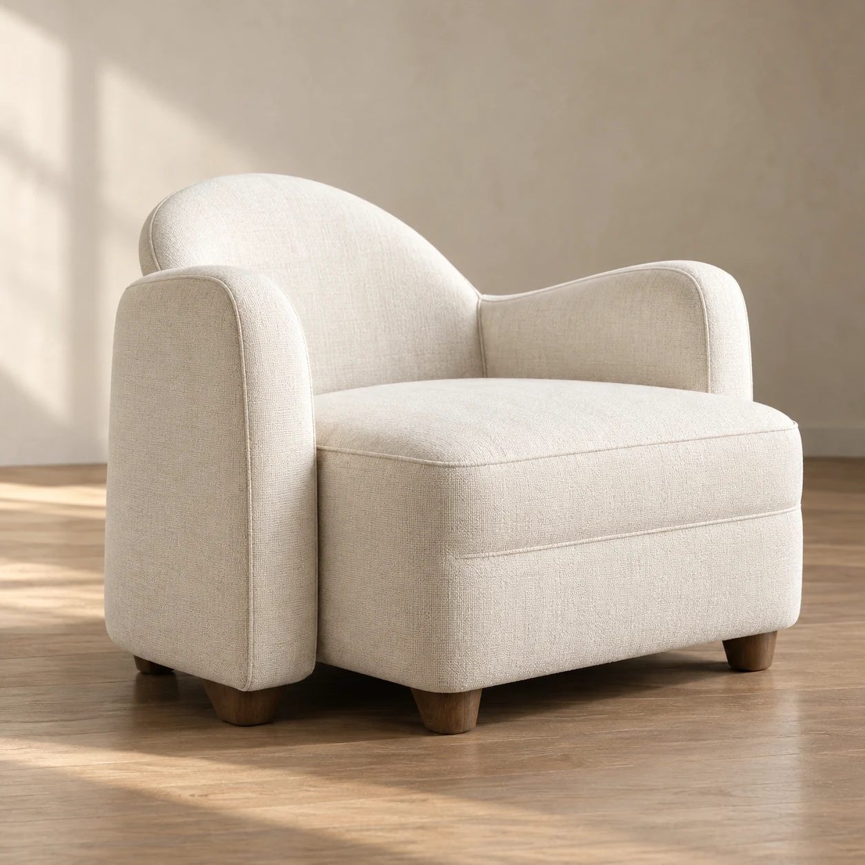 Armchair shape and proportion study in cream fabric