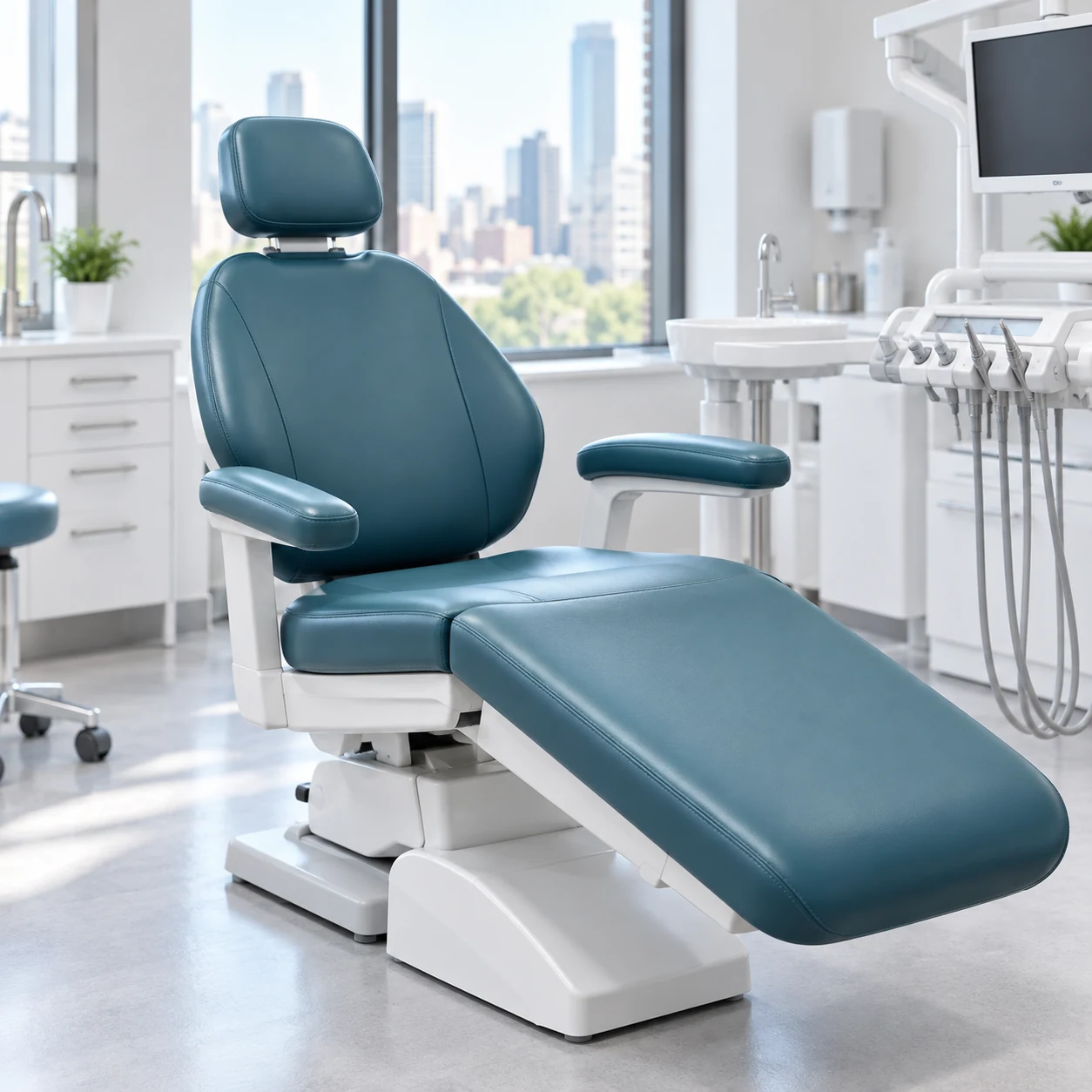 Dental chair back in its operatory after reupholstery