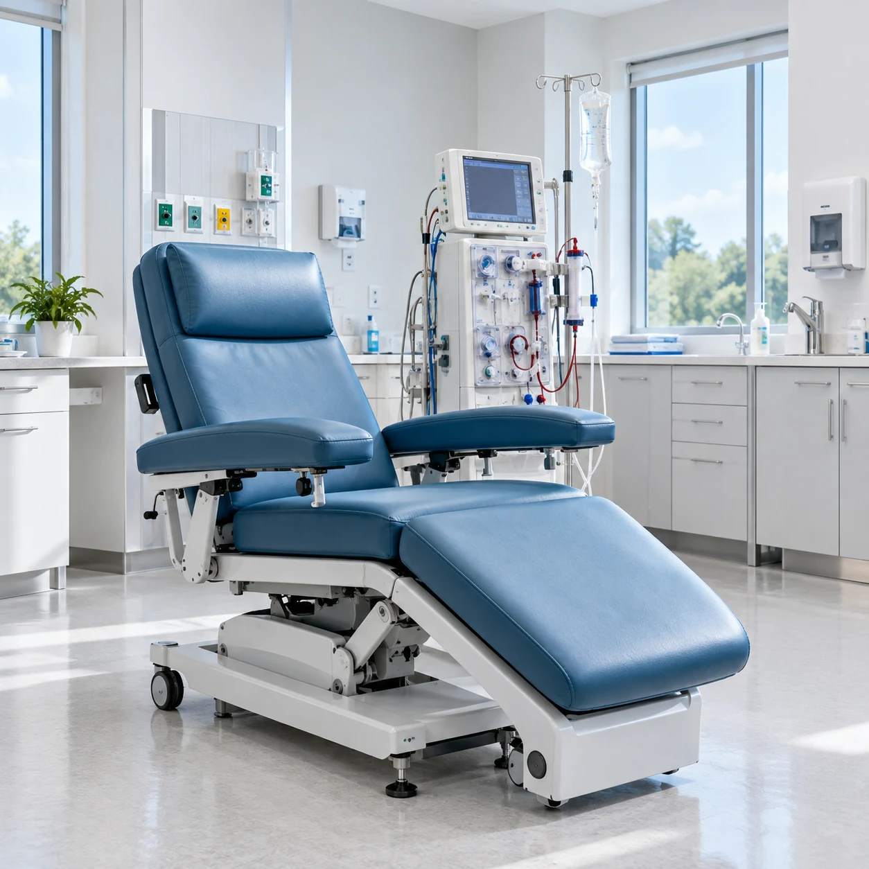 Infusion recliner in a dialysis suite