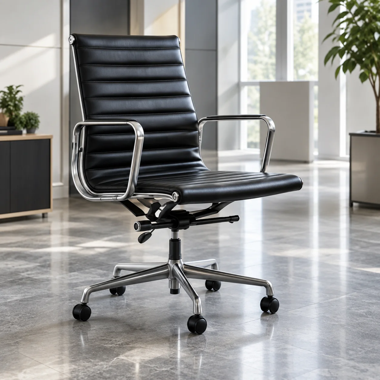 Eames Aluminum Group leather chair in an office