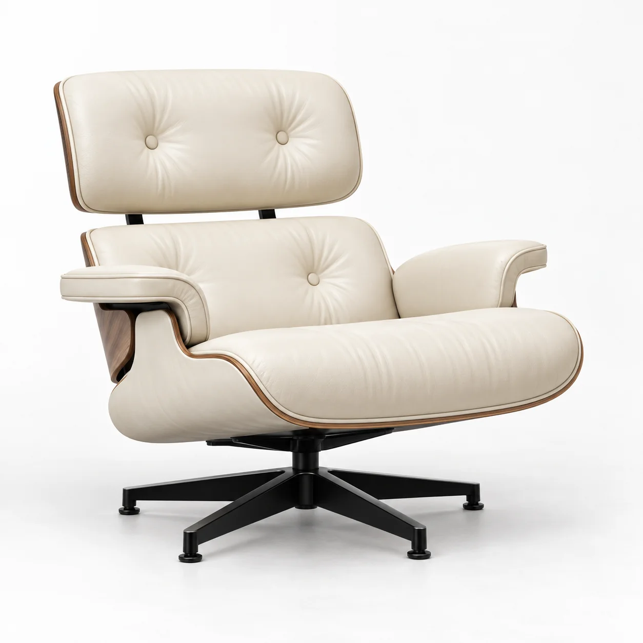 White and cream leather Eames lounge chair