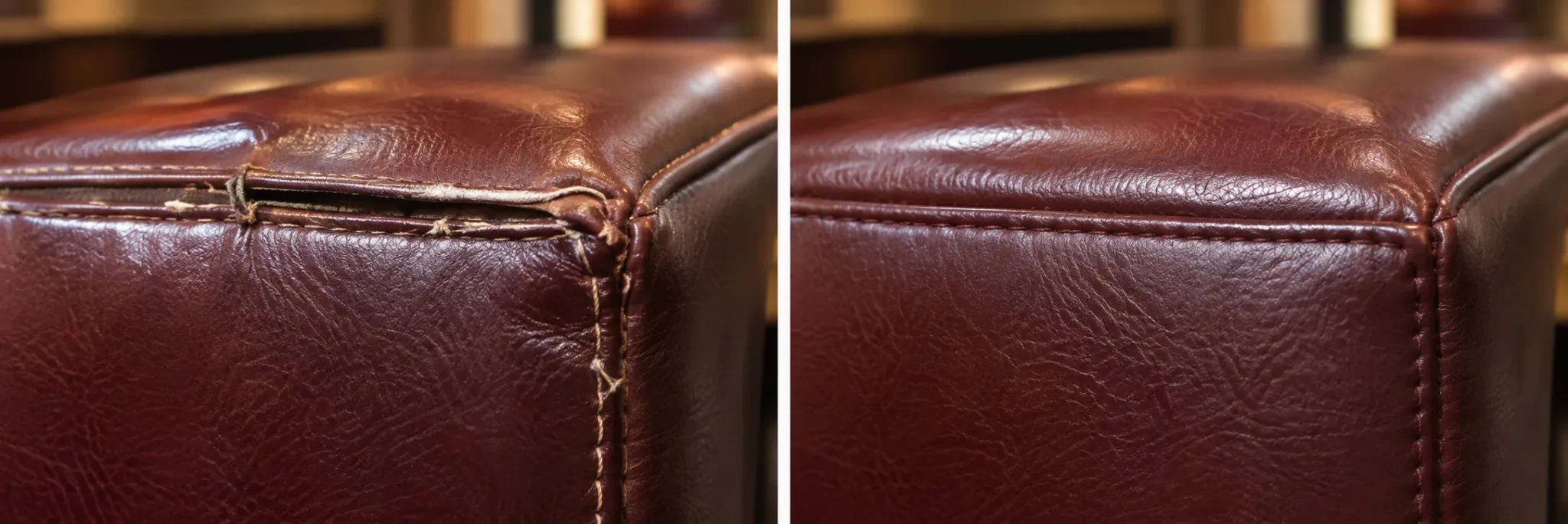Booth seam before and after emergency repair