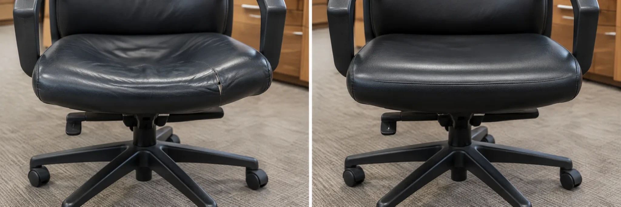 Office chair before and after emergency repair