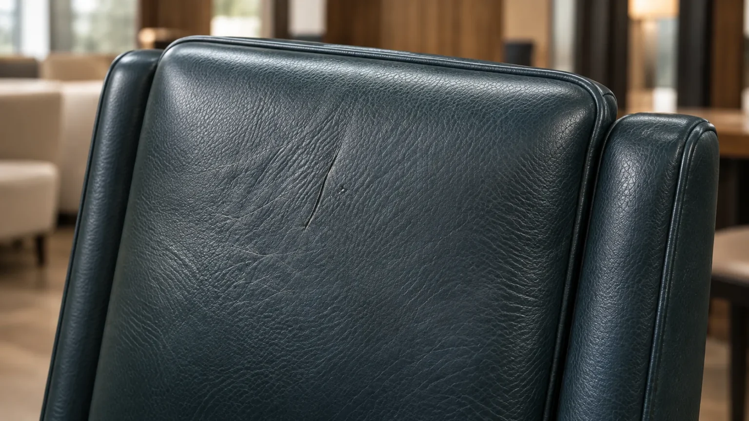 Leather stretched loose on a chair back
