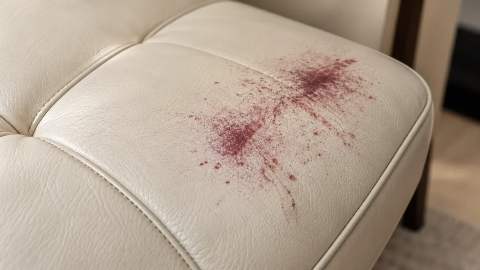 Red wine stain on a cream leather seat