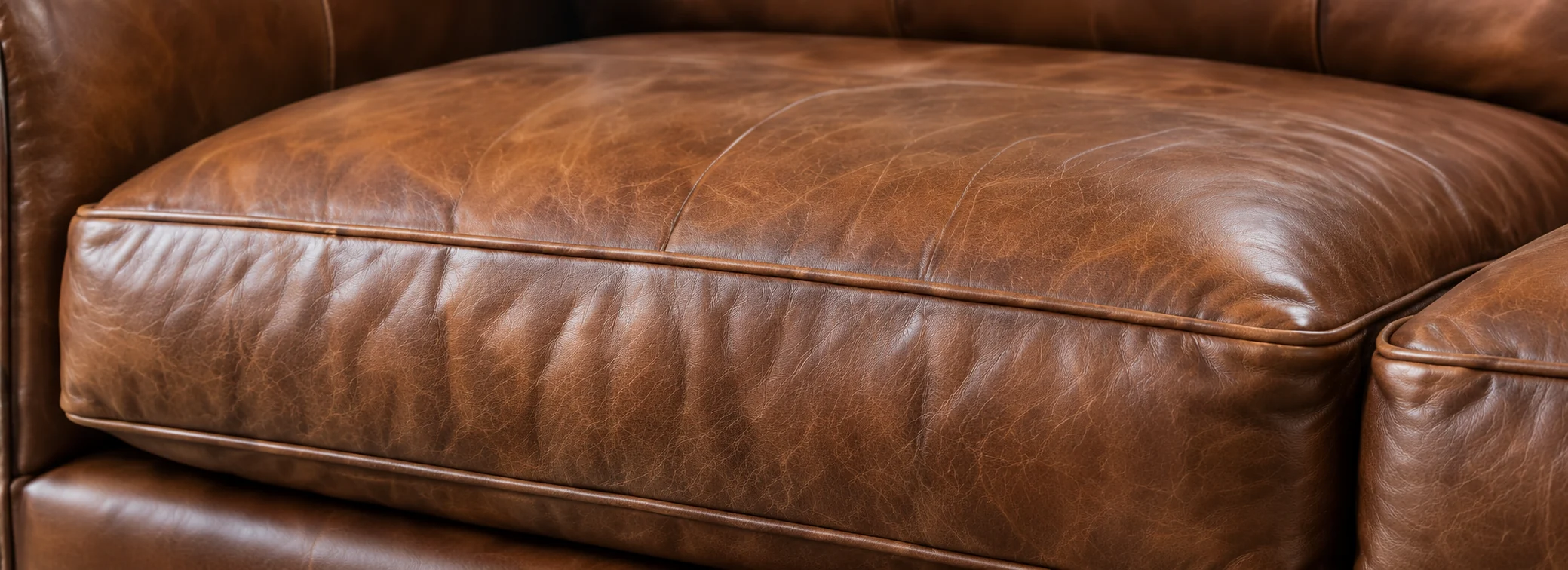 A refilled leather cushion holding its shape on the sofa