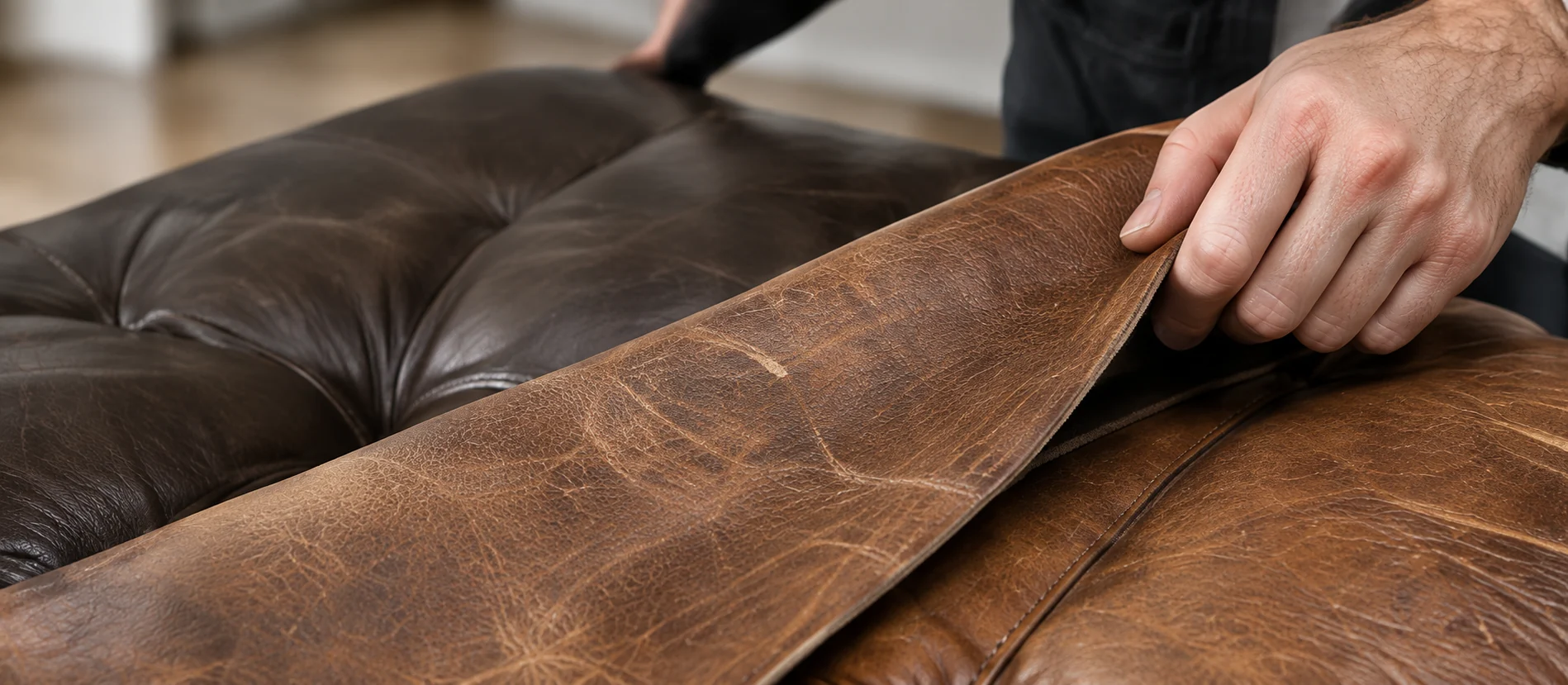 A replacement leather panel fitted to a sofa