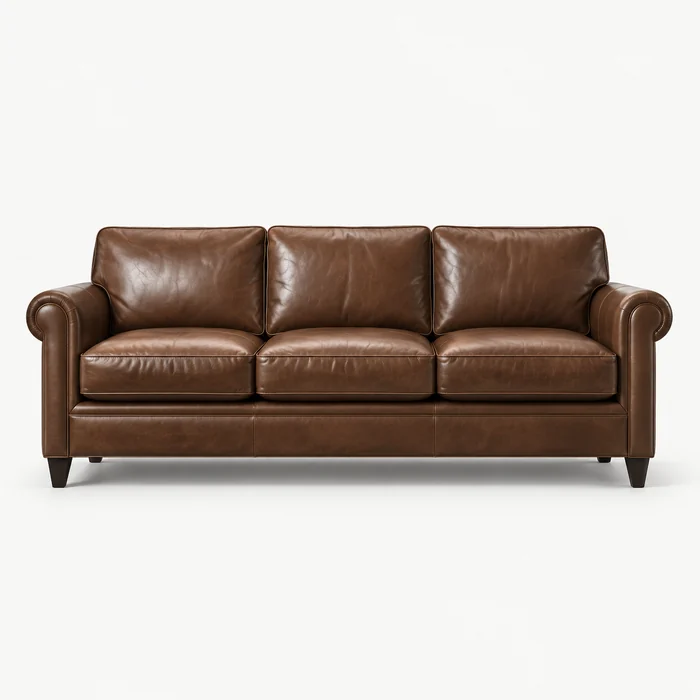 Ethan Allen brown leather sofa