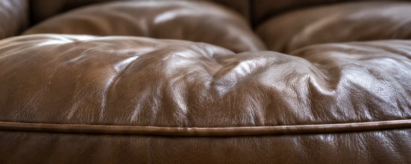 A slouched, sagging leather sofa cushion