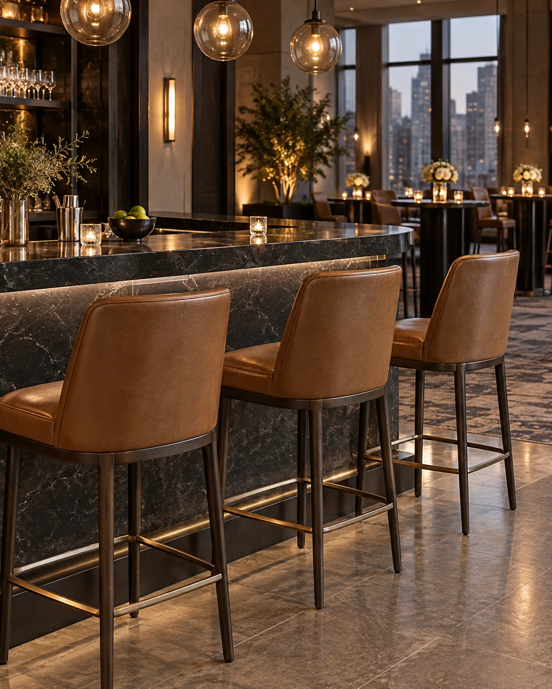 Bar stools in an event venue cocktail area