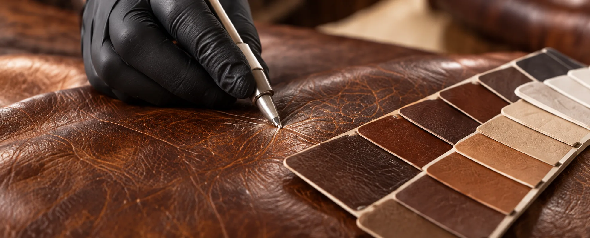 Leather color matched against a swatch fan